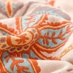 100% Cotton Boho Floral Throw Blanket – Soft Cream with Orange and Blue Flowers, Machine Washable, Multi-Purpose Decor 7