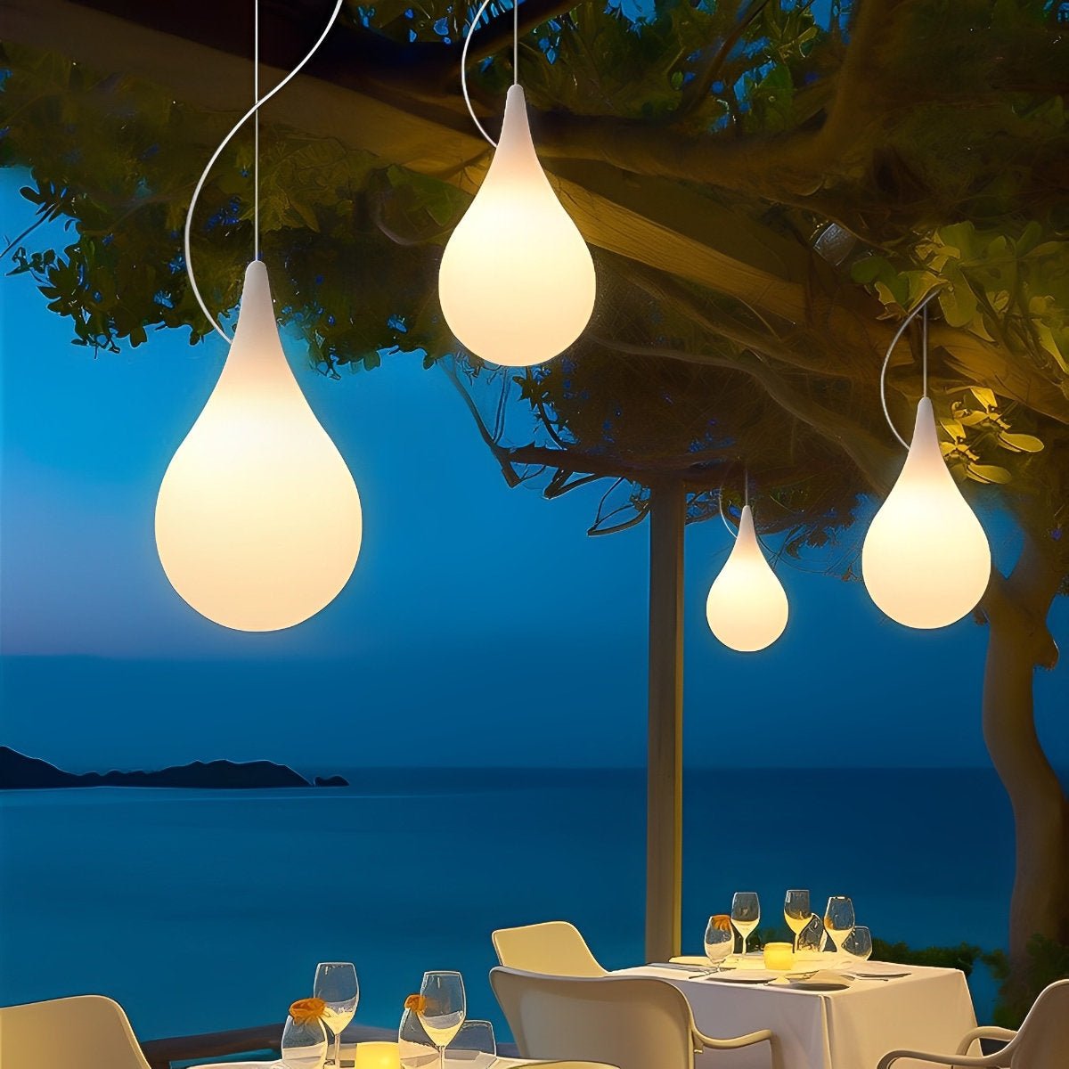 Outdoor Hanging Light Waterproof, Water Drop LED Pendant Lantern - Modern Exterior Ceiling Lighting for Porch Patio Gazebo Garden