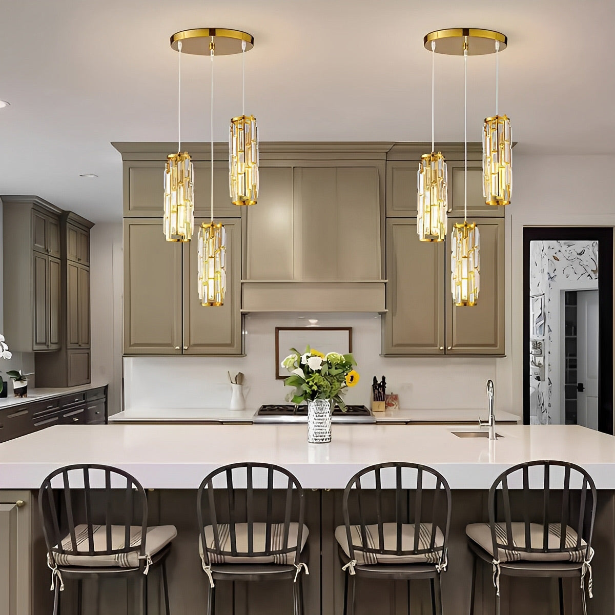 Crystal Glass Chandelier, Modern Iron Pendant Ceiling Light - Decorative Hanging Lighting for Dining Room Living Room Foyer