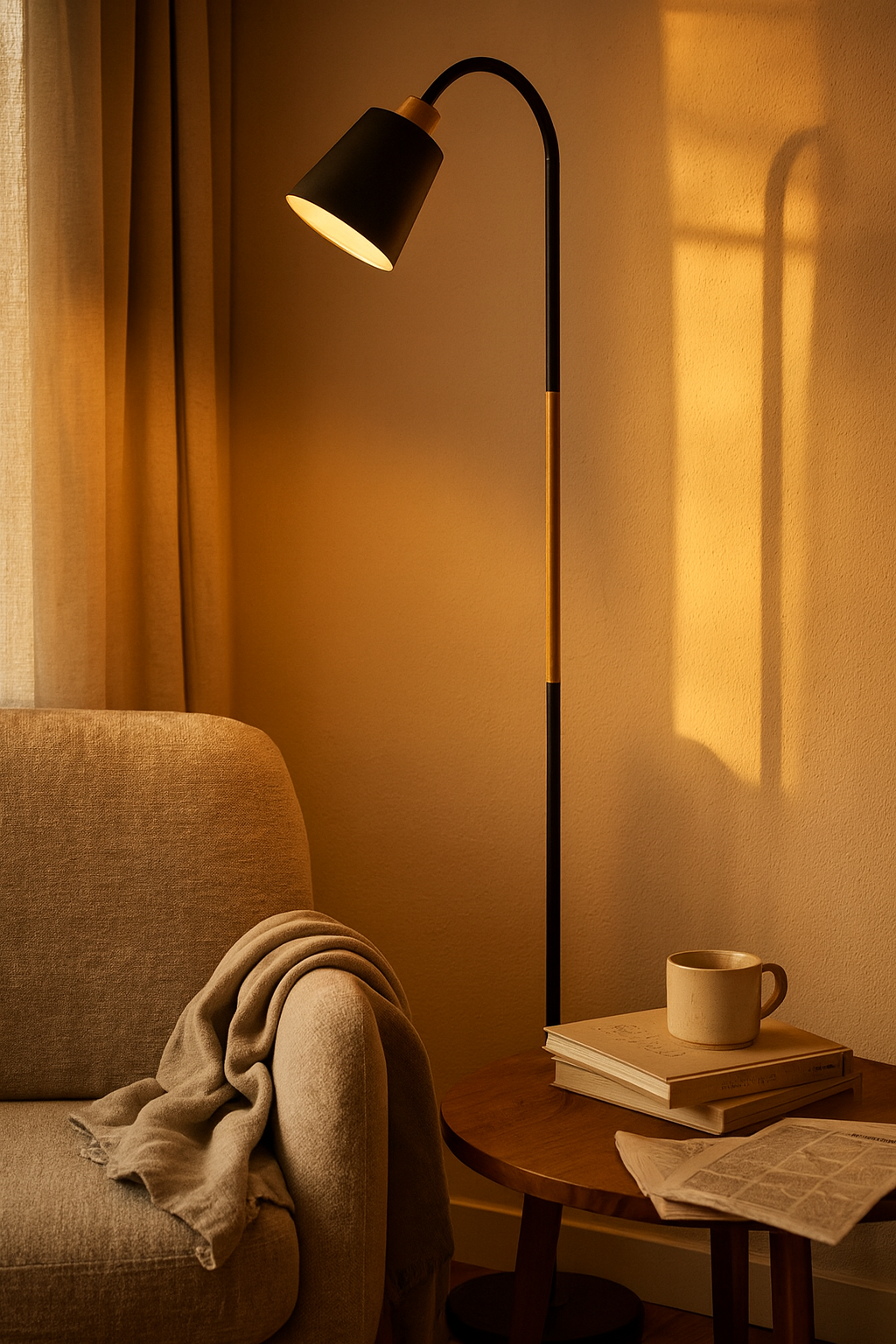 Adjustable Modern Floor Lamp with Wood Accent and Metal Base 0