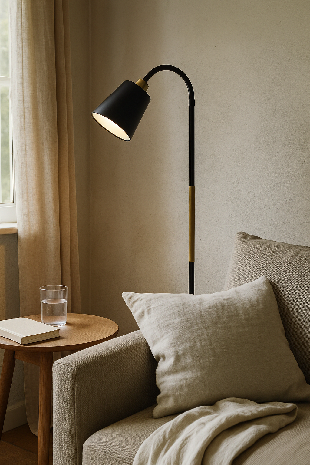 Adjustable Modern Floor Lamp with Wood Accent and Metal Base 1