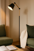 Adjustable Modern Floor Lamp with Wood Accent and Metal Base 2