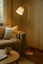 Adjustable Modern Floor Lamp with Wood Accent and Metal Base 4