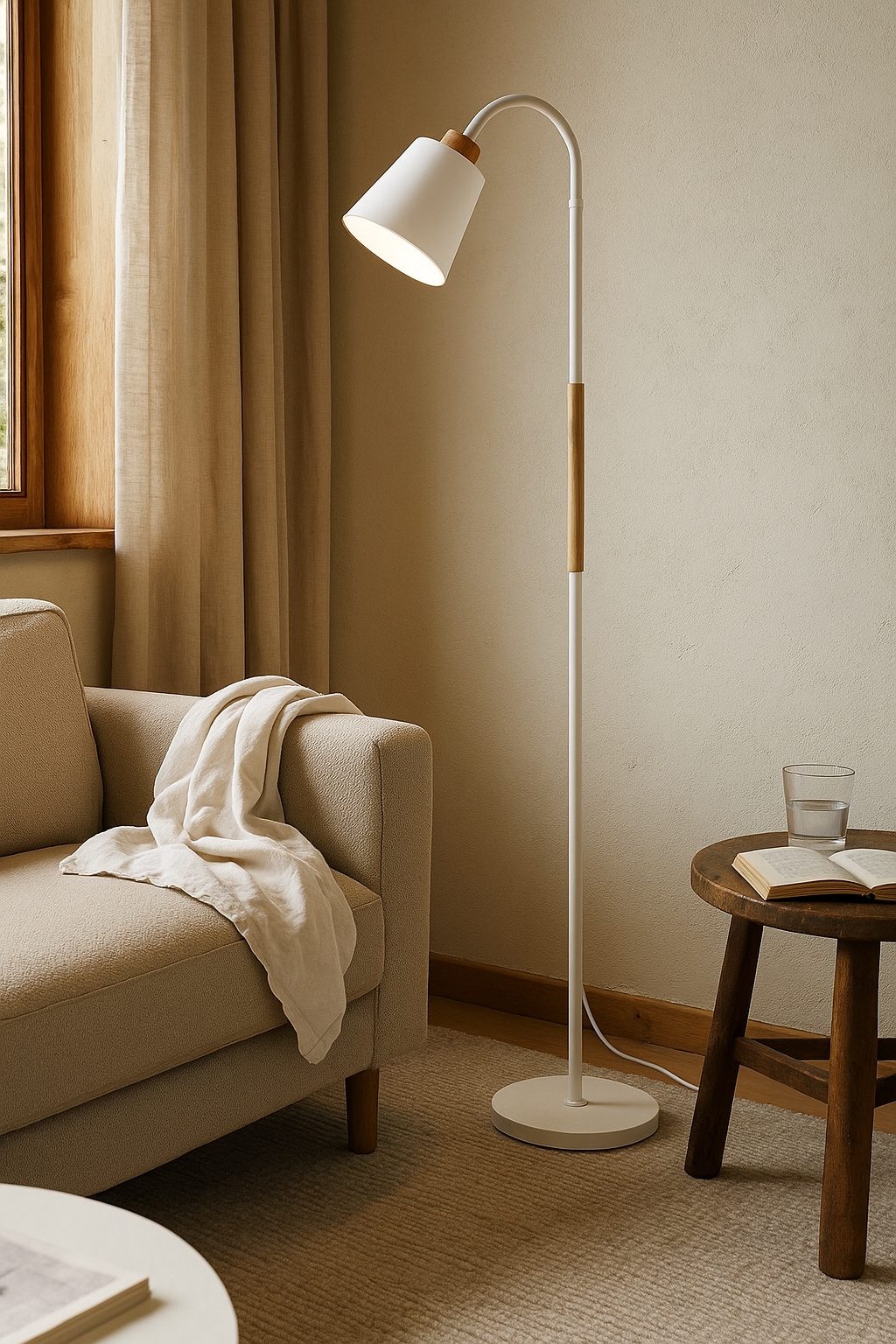 Adjustable Modern Floor Lamp with Wood Accent and Metal Base 5