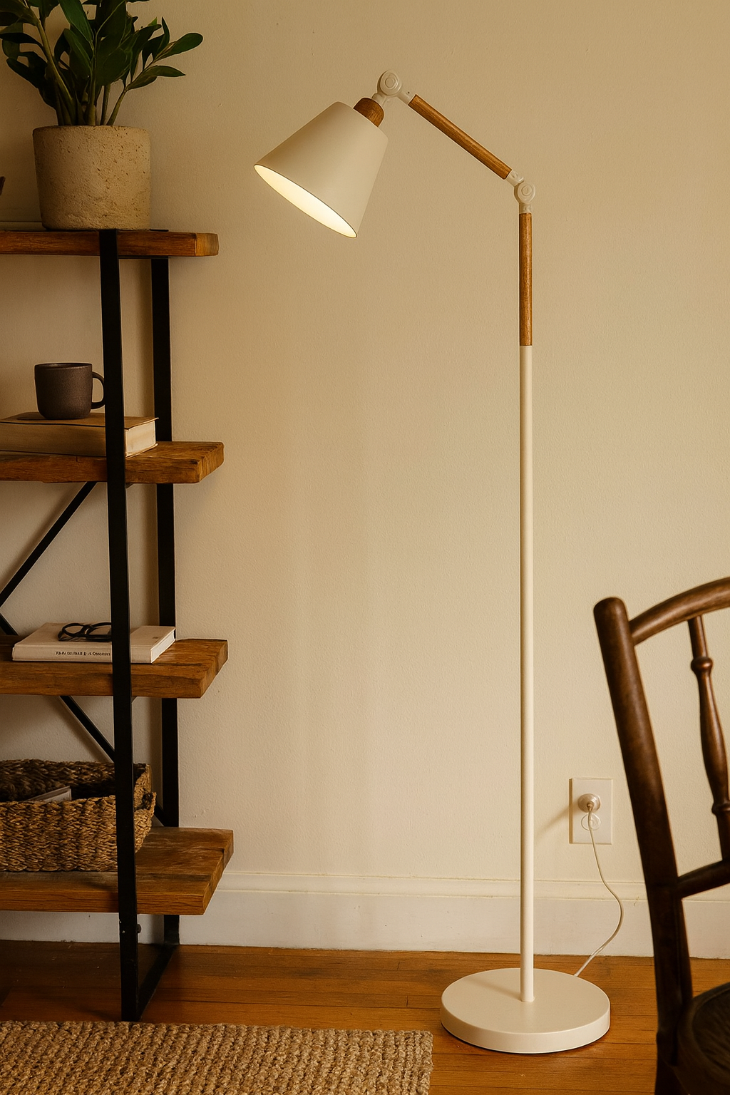 Adjustable Modern Floor Lamp with Wood Accent and Metal Base 7