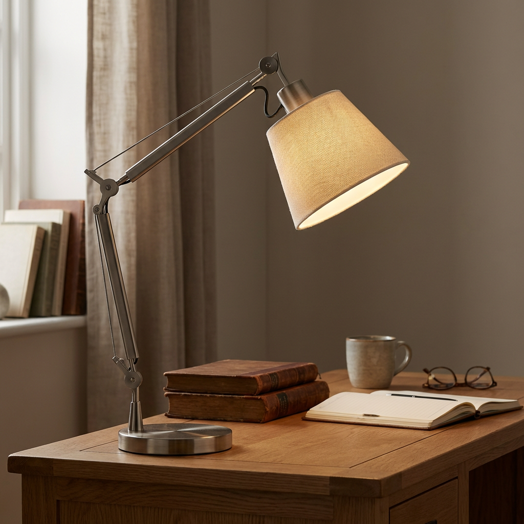 Adjustable Table Lamp with Articulated Arm and Fabric Shade for Living Room 2