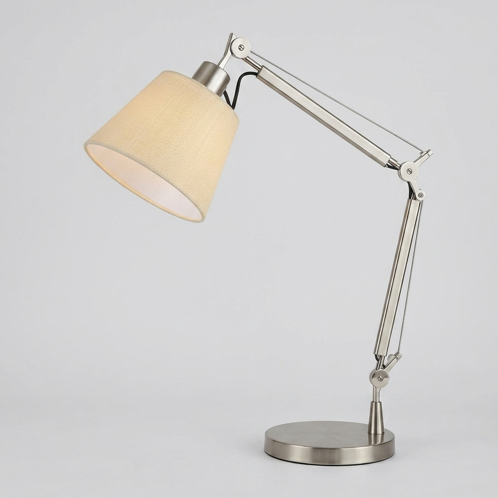 Adjustable Table Lamp with Articulated Arm and Fabric Shade for Living Room 4