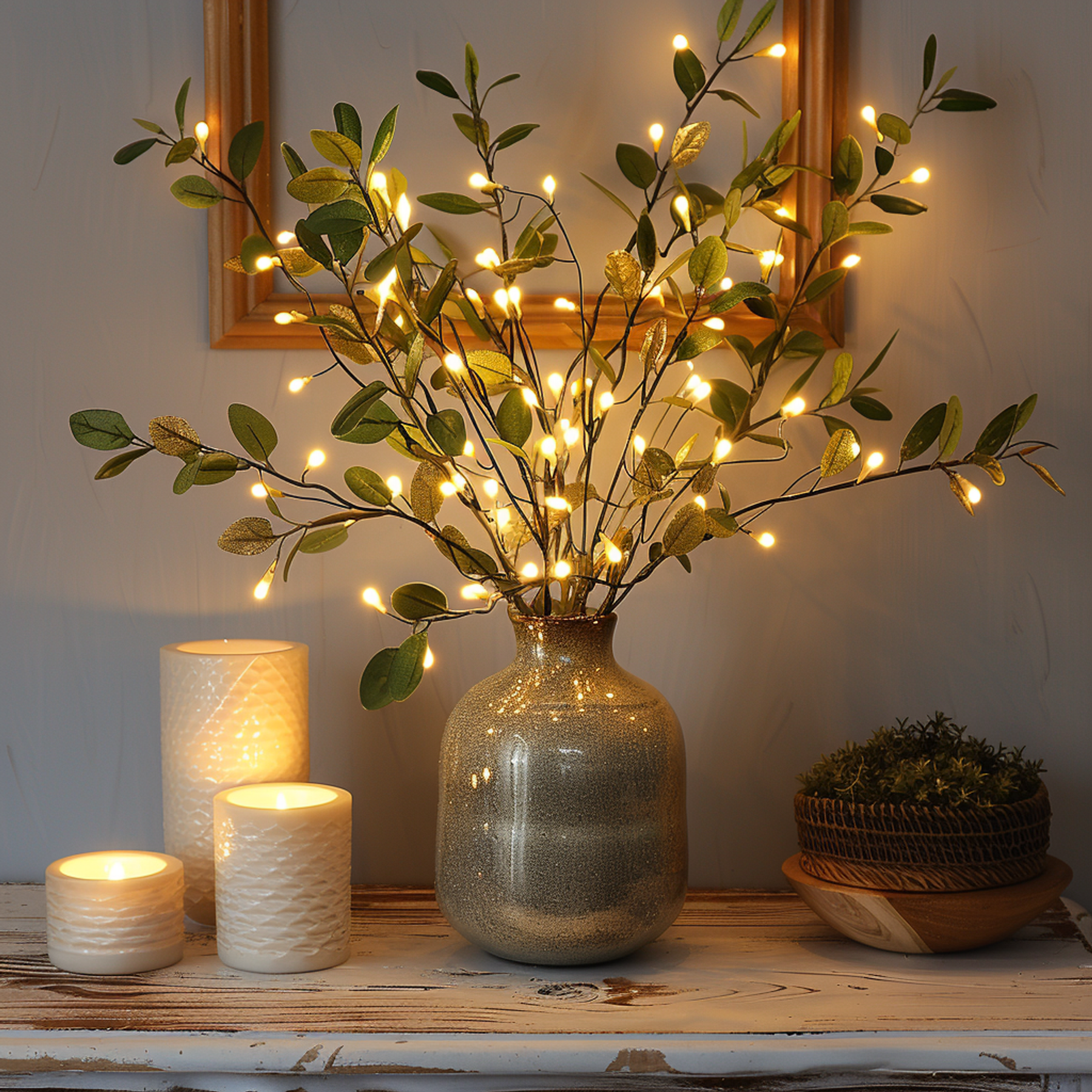 Battery Operated Olive Branch LED Lights – Warm White Decorative Twig Lights for Home Decor 5