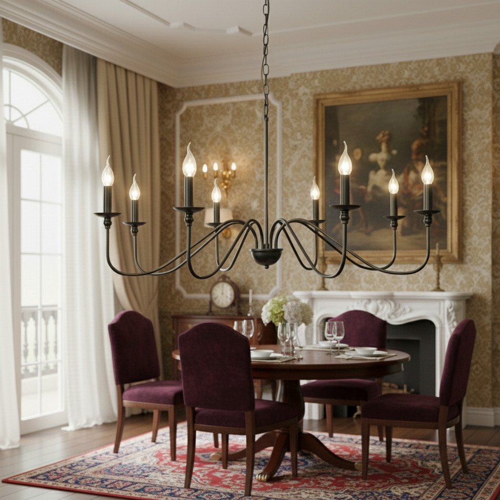Black and Gold Retro Minimalist Chandelier Light for Dining Room and Living Spaces 3