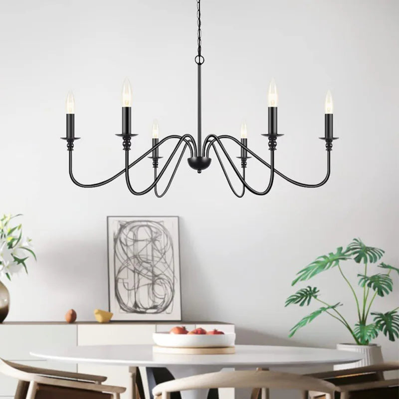 Black and Gold Retro Minimalist Chandelier Light for Dining Room and Living Spaces 8