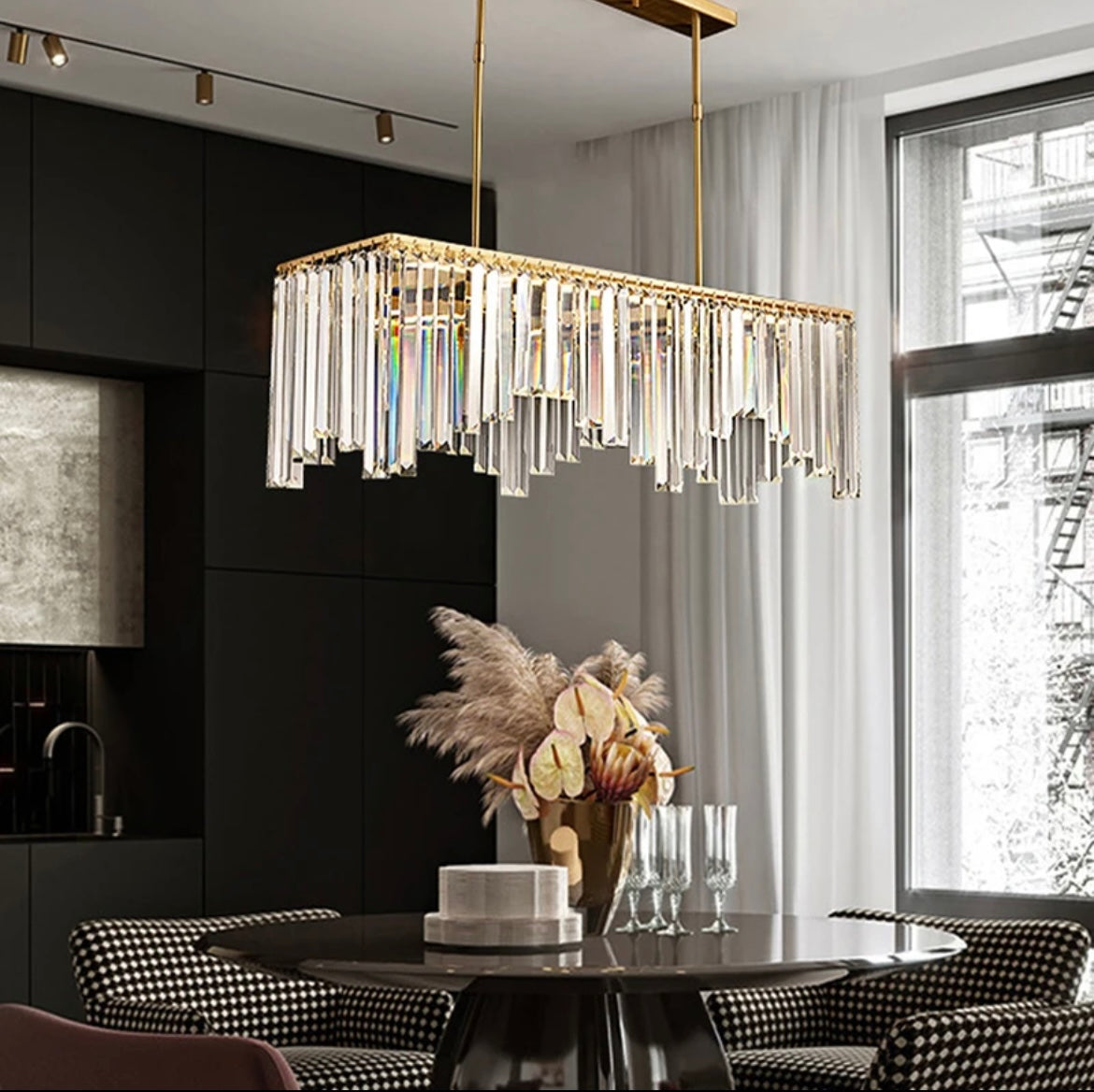 Chandelier Light with Crystal Accents and Copper Finish for Home Decor 0