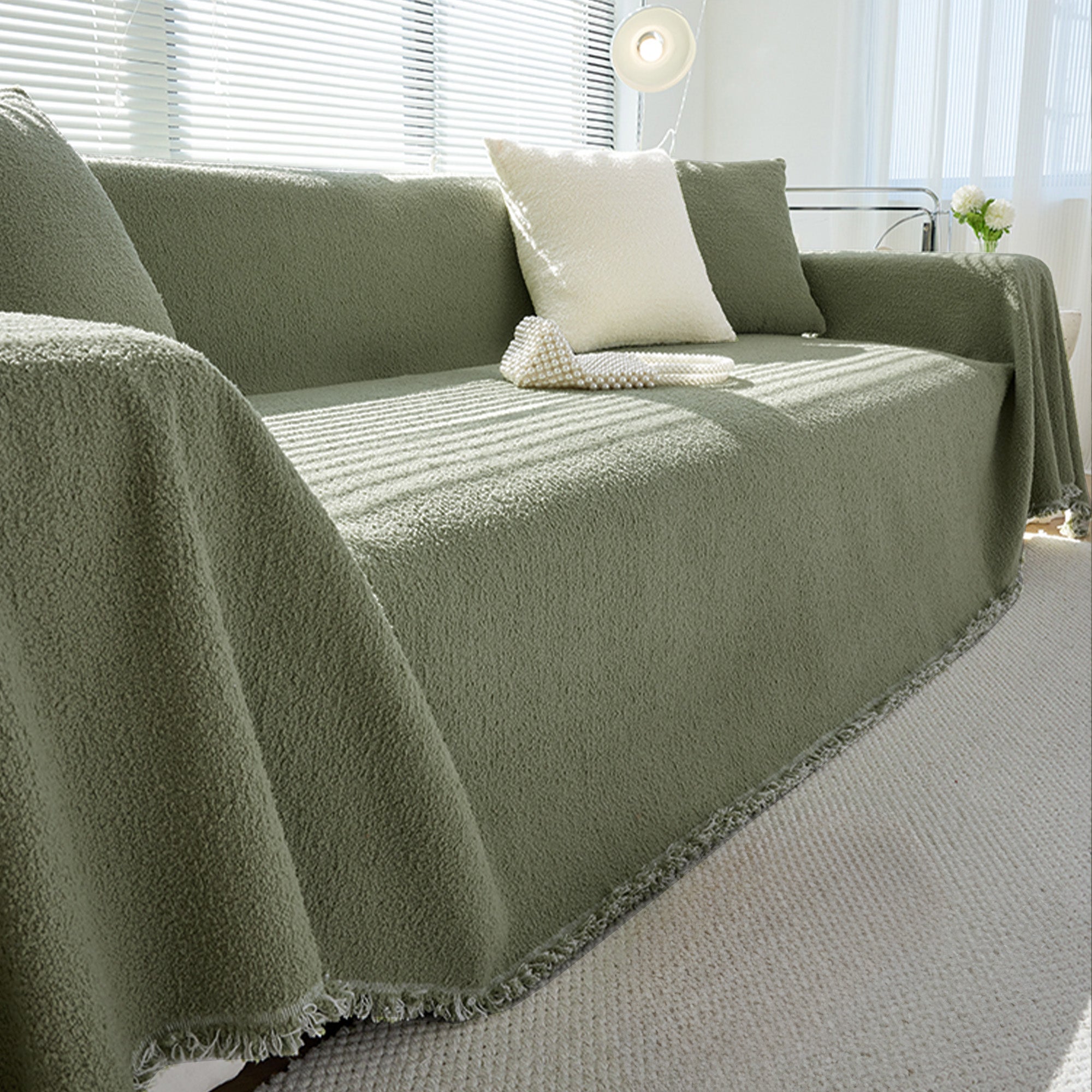 Chenille Sofa Cover, Pet-Friendly and Wrinkle-Resistant, Soft Plush Slipcover for Standard Sofas - Cozy Winter Decor 12