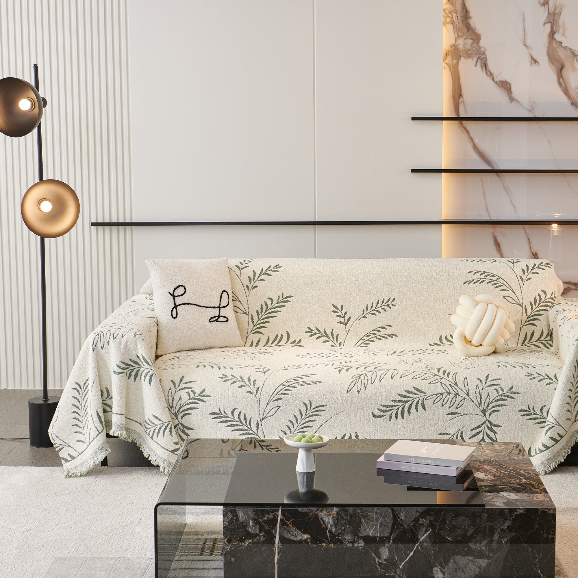 Chenille Sofa Cover with Winter Fern Pattern – Soft, Durable, Pet-Friendly Couch Slipcover for Dogs and Home Decor 0