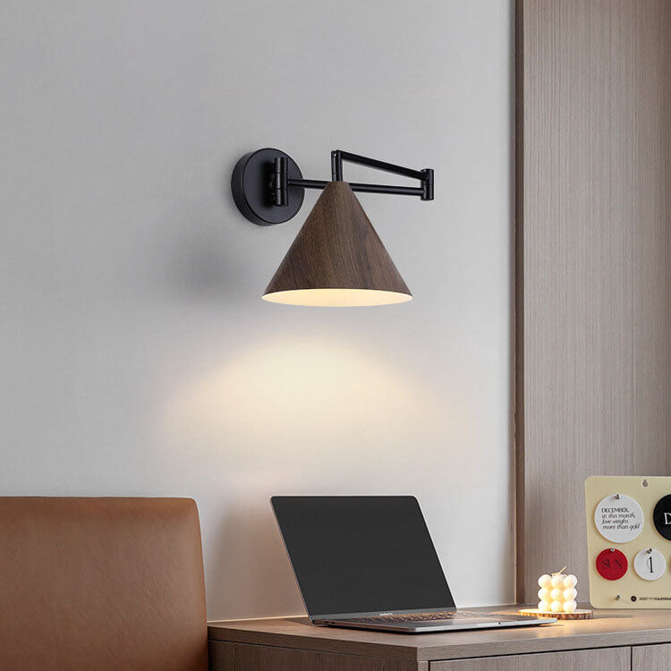 Cone Swing Arm Wood Wall Sconce