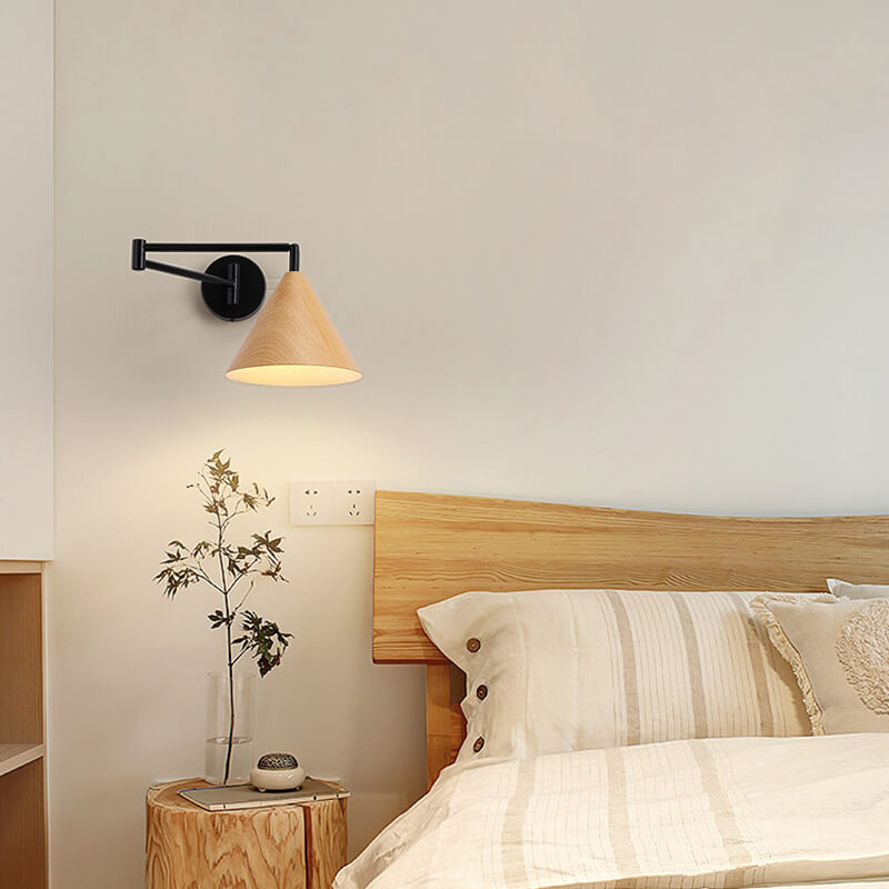 Cone Swing Arm Wood Wall Sconce