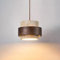 Contemporary Pendant Light with Travertine Shade and Wood Accent 0