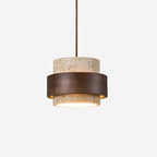 Contemporary Pendant Light with Travertine Shade and Wood Accent 1
