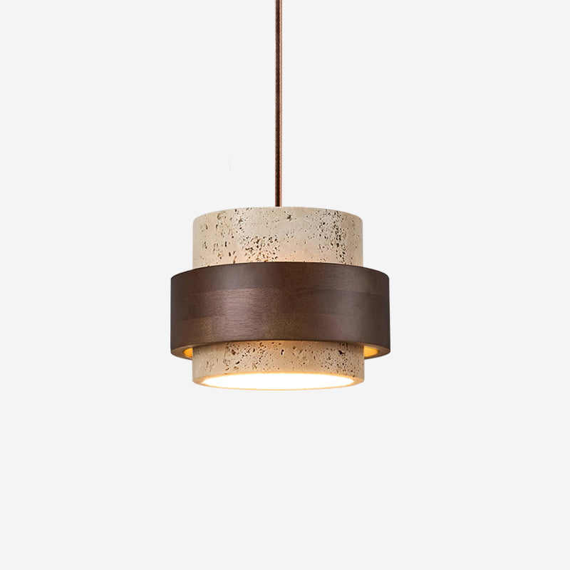 Contemporary Pendant Light with Travertine Shade and Wood Accent 1