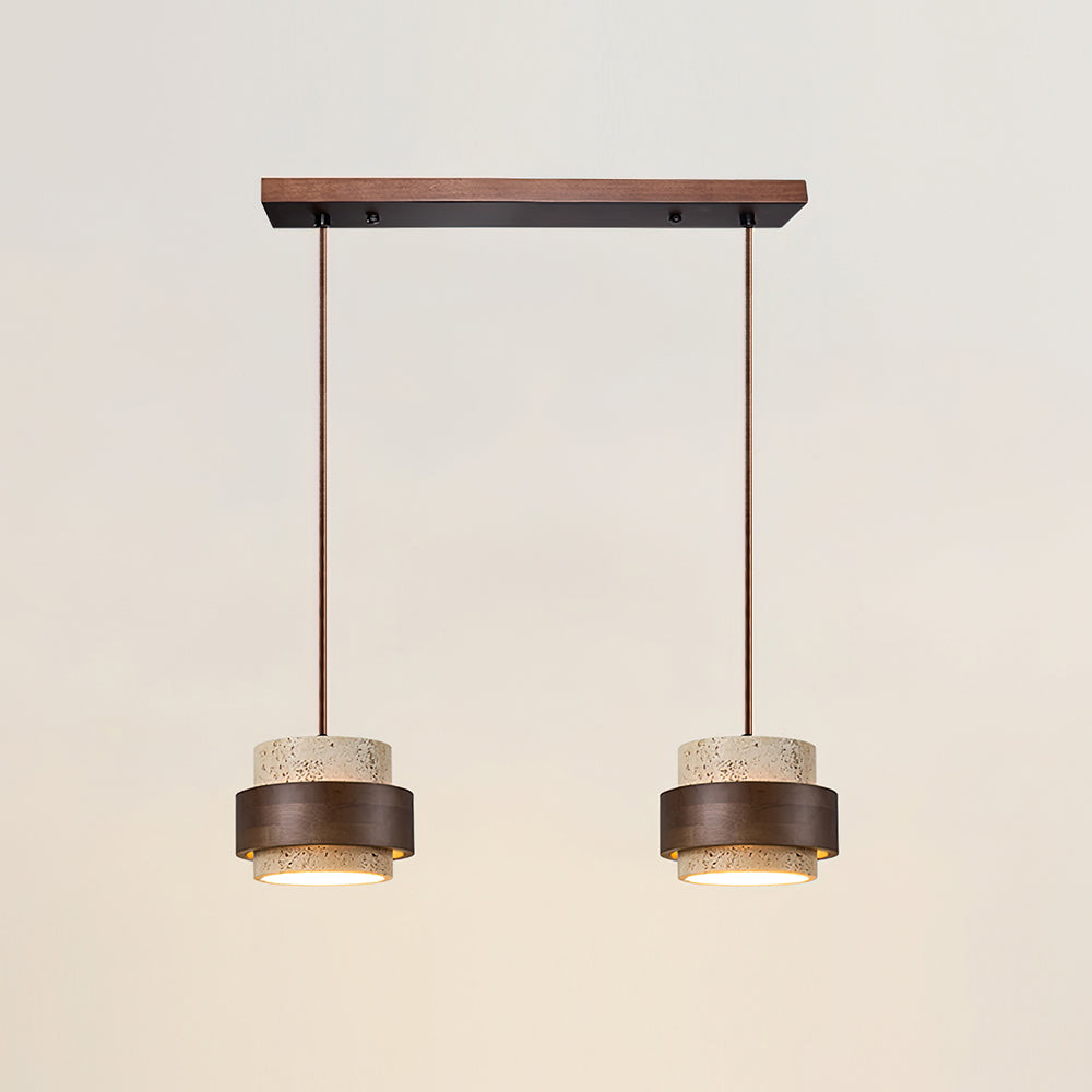 Contemporary Pendant Light with Travertine Shade and Wood Accent 10