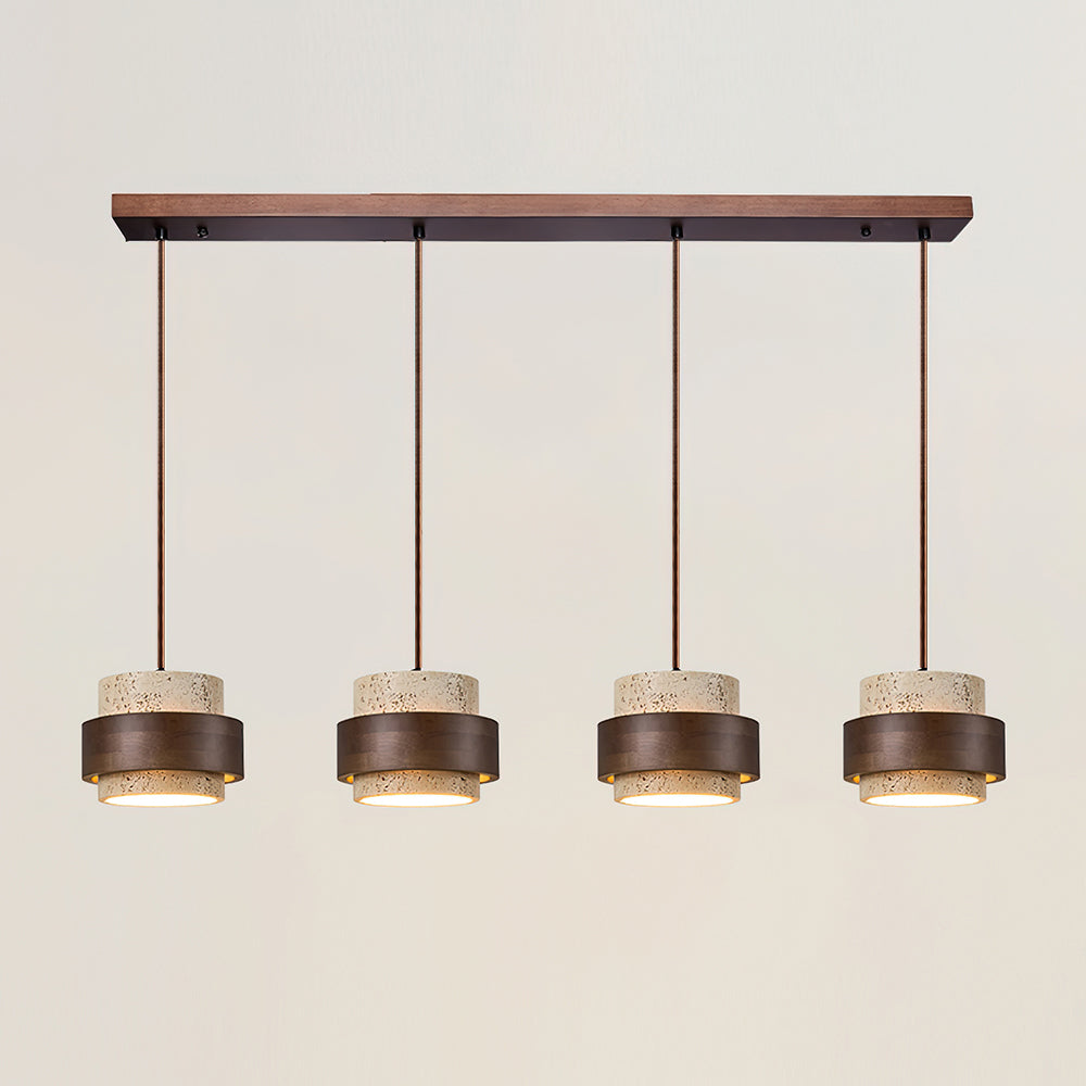 Contemporary Pendant Light with Travertine Shade and Wood Accent 11