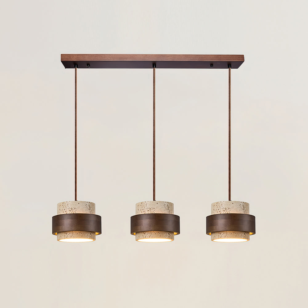 Contemporary Pendant Light with Travertine Shade and Wood Accent 12