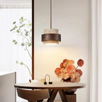 Contemporary Pendant Light with Travertine Shade and Wood Accent 3
