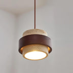 Contemporary Pendant Light with Travertine Shade and Wood Accent 4