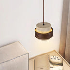 Contemporary Pendant Light with Travertine Shade and Wood Accent 5