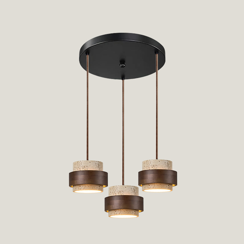 Contemporary Pendant Light with Travertine Shade and Wood Accent 9