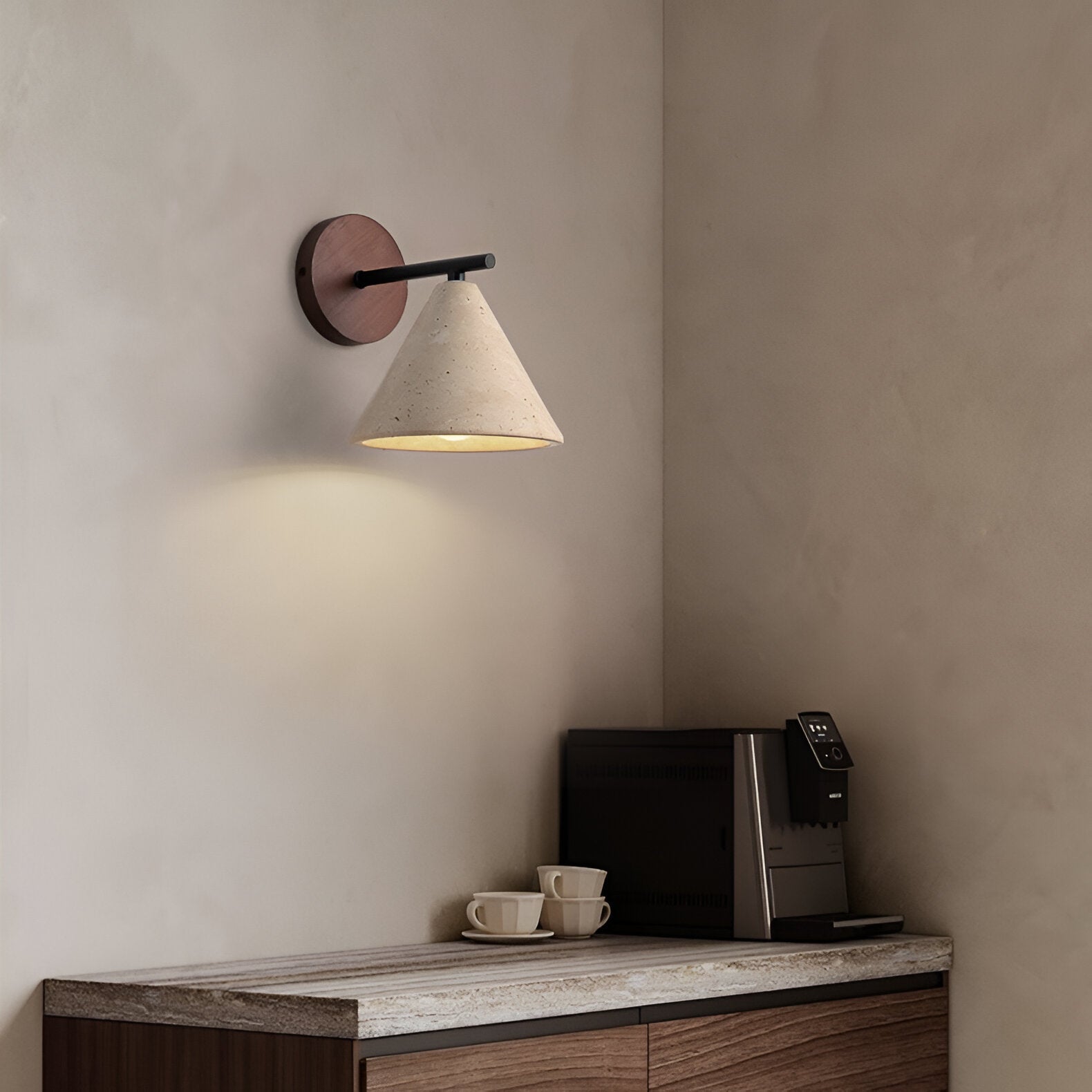 Contemporary Wall Light with Iron Dual Shades and Wooden Base 1