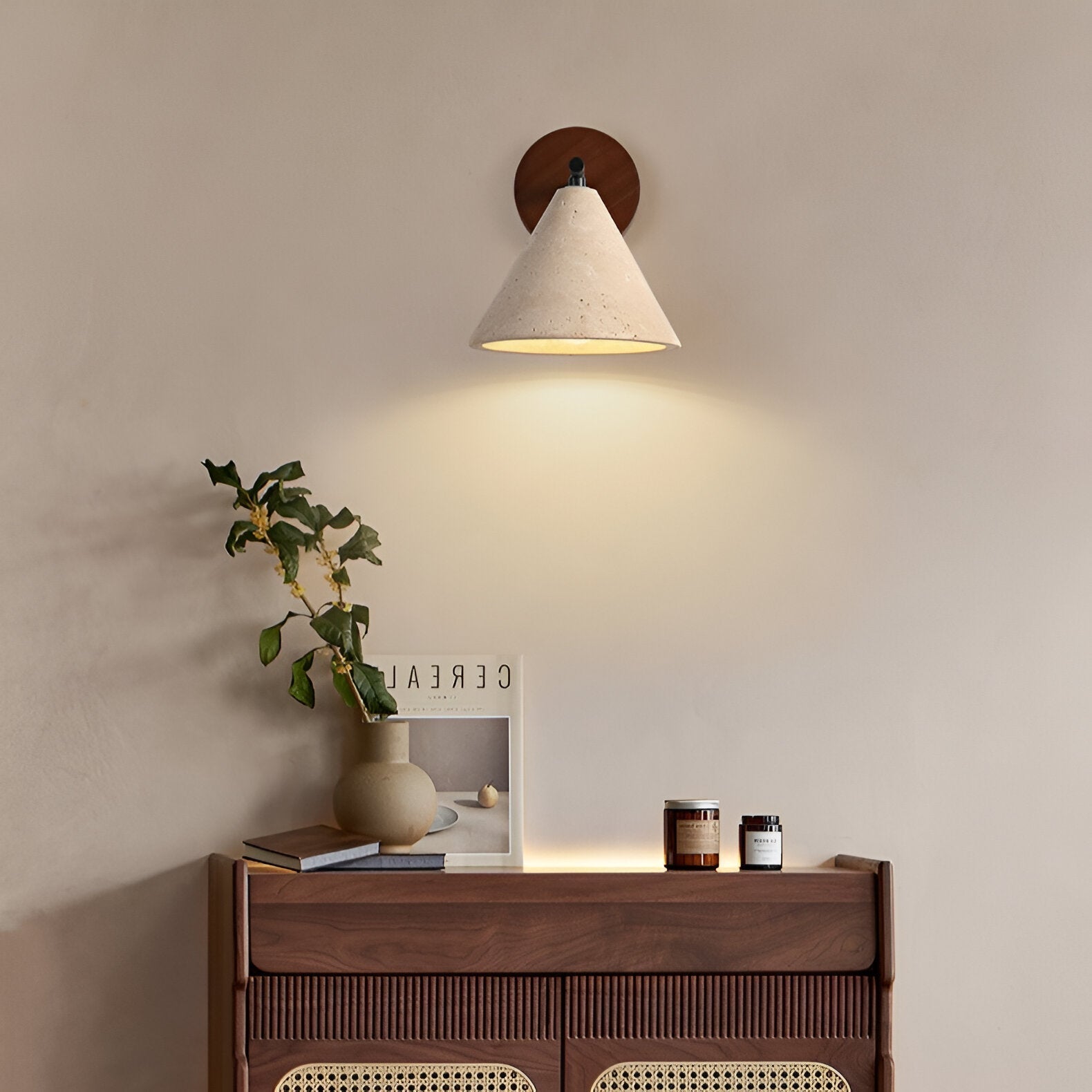 Contemporary Wall Light with Iron Dual Shades and Wooden Base 2