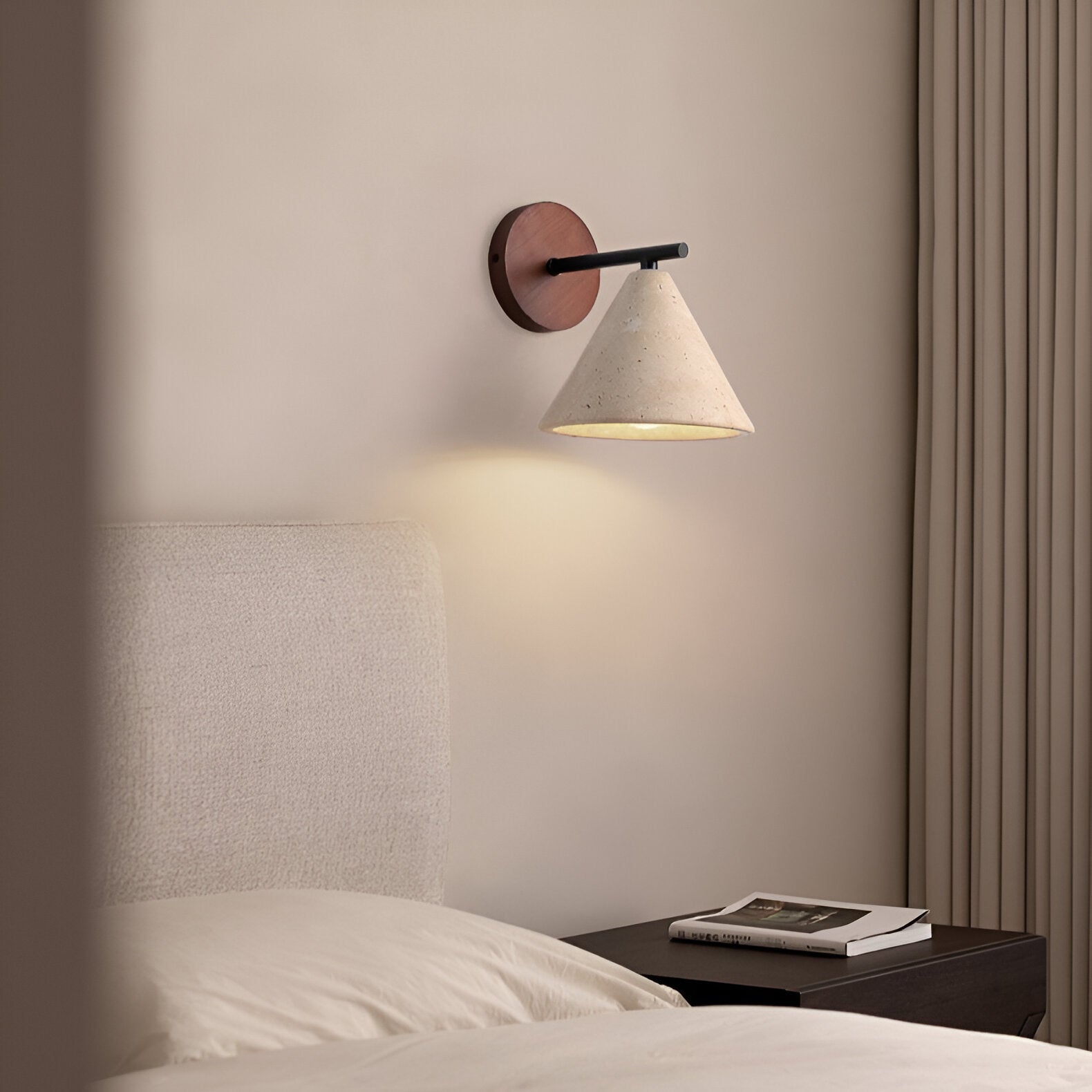 Contemporary Wall Light with Iron Dual Shades and Wooden Base 3