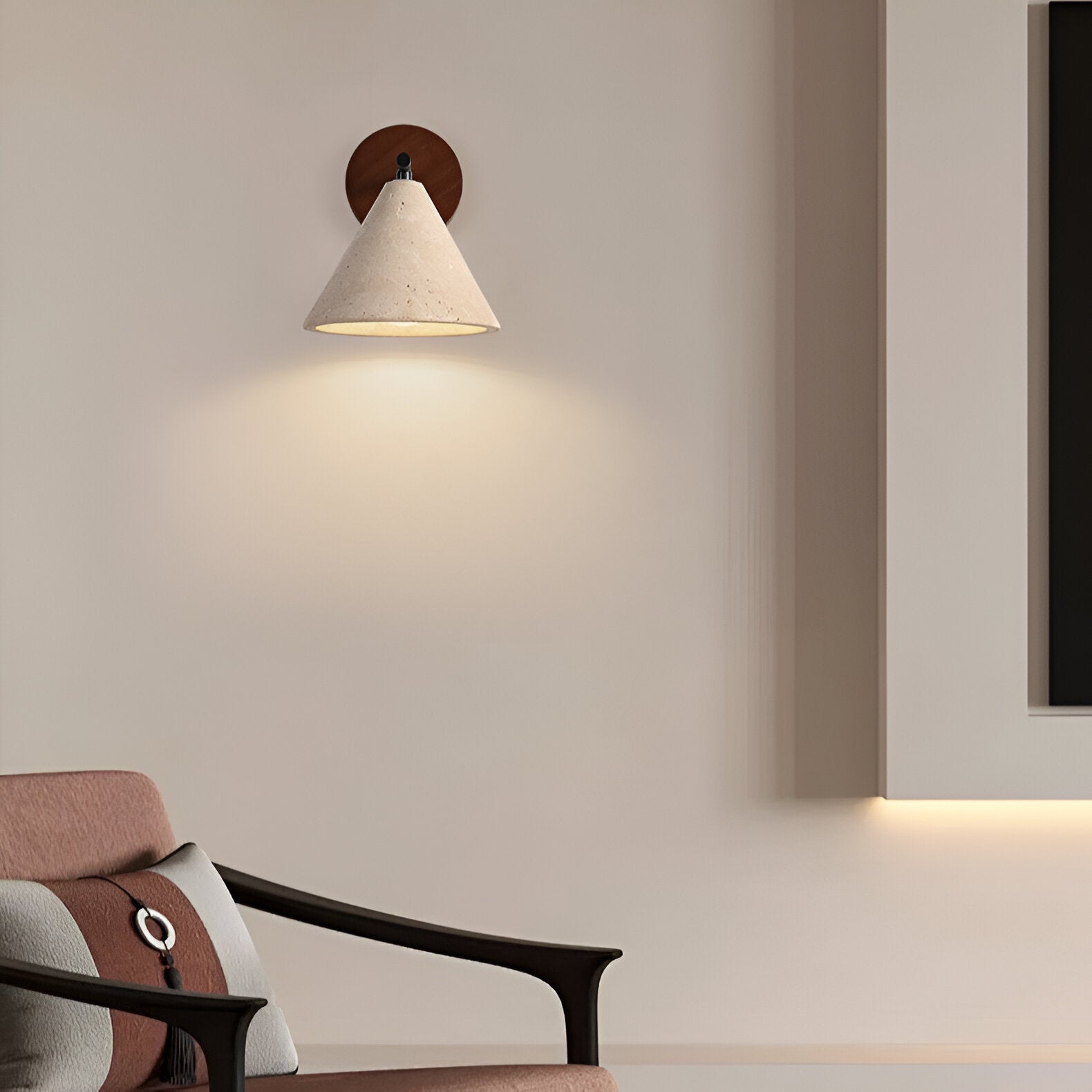 Contemporary Wall Light with Iron Dual Shades and Wooden Base 4
