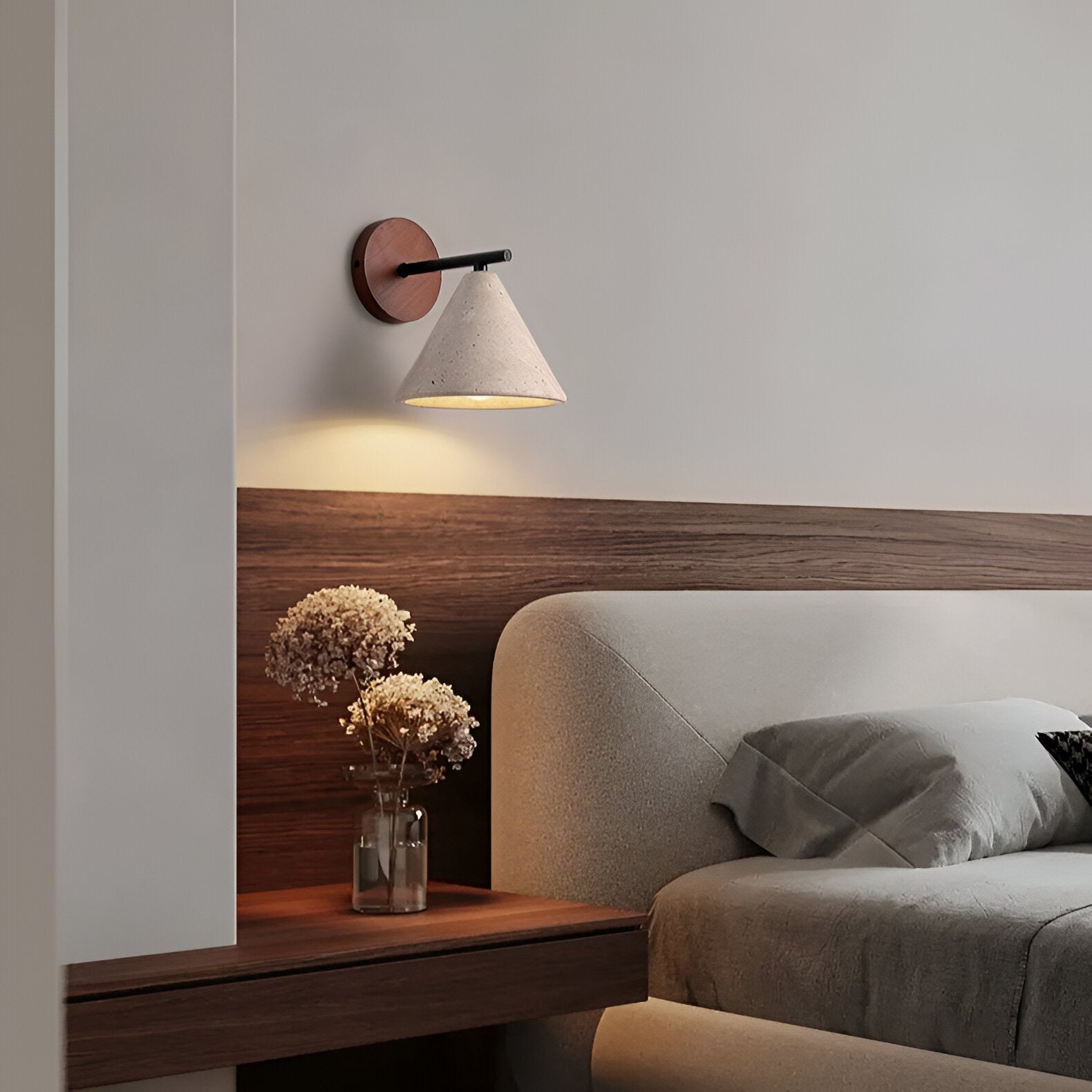 Contemporary Wall Light with Iron Dual Shades and Wooden Base 5