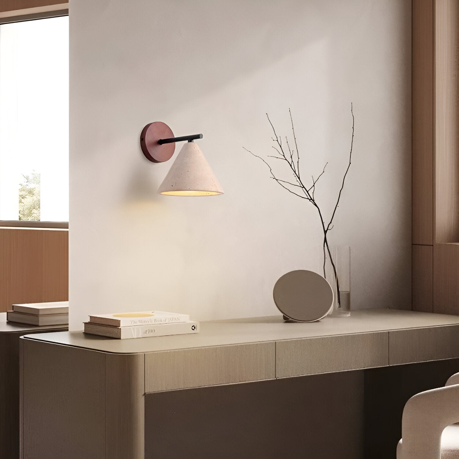 Contemporary Wall Light with Iron Dual Shades and Wooden Base 6