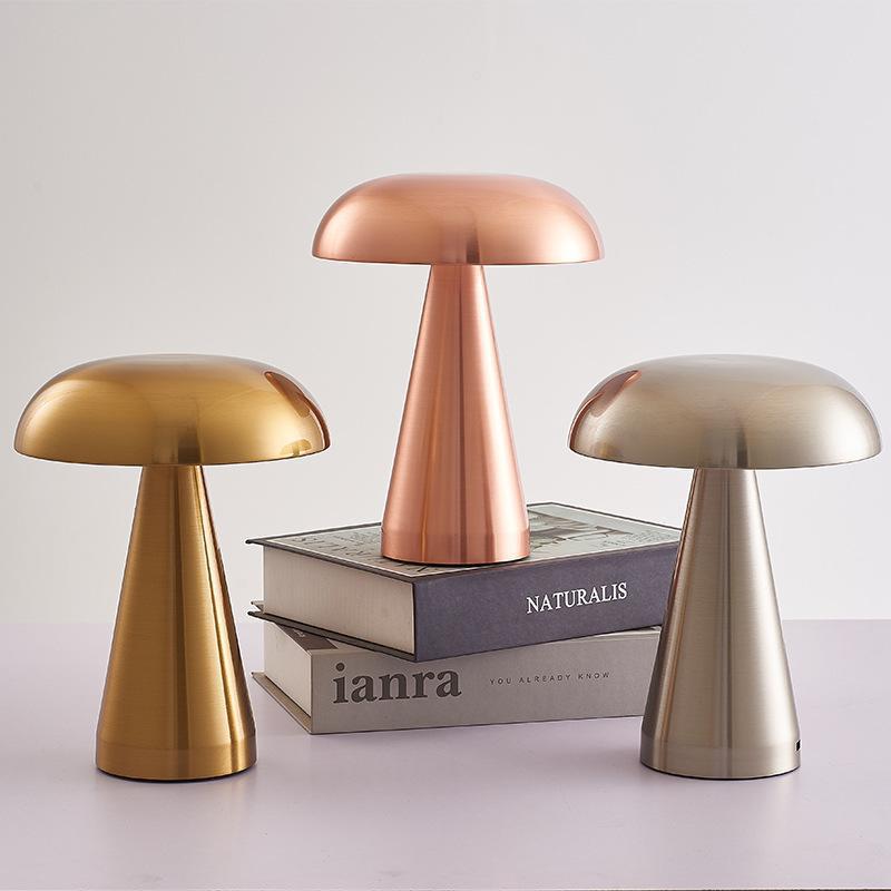 Cordless Table Lamp with Iron and Acrylic Mushroom Design for Ambient Lighting 3