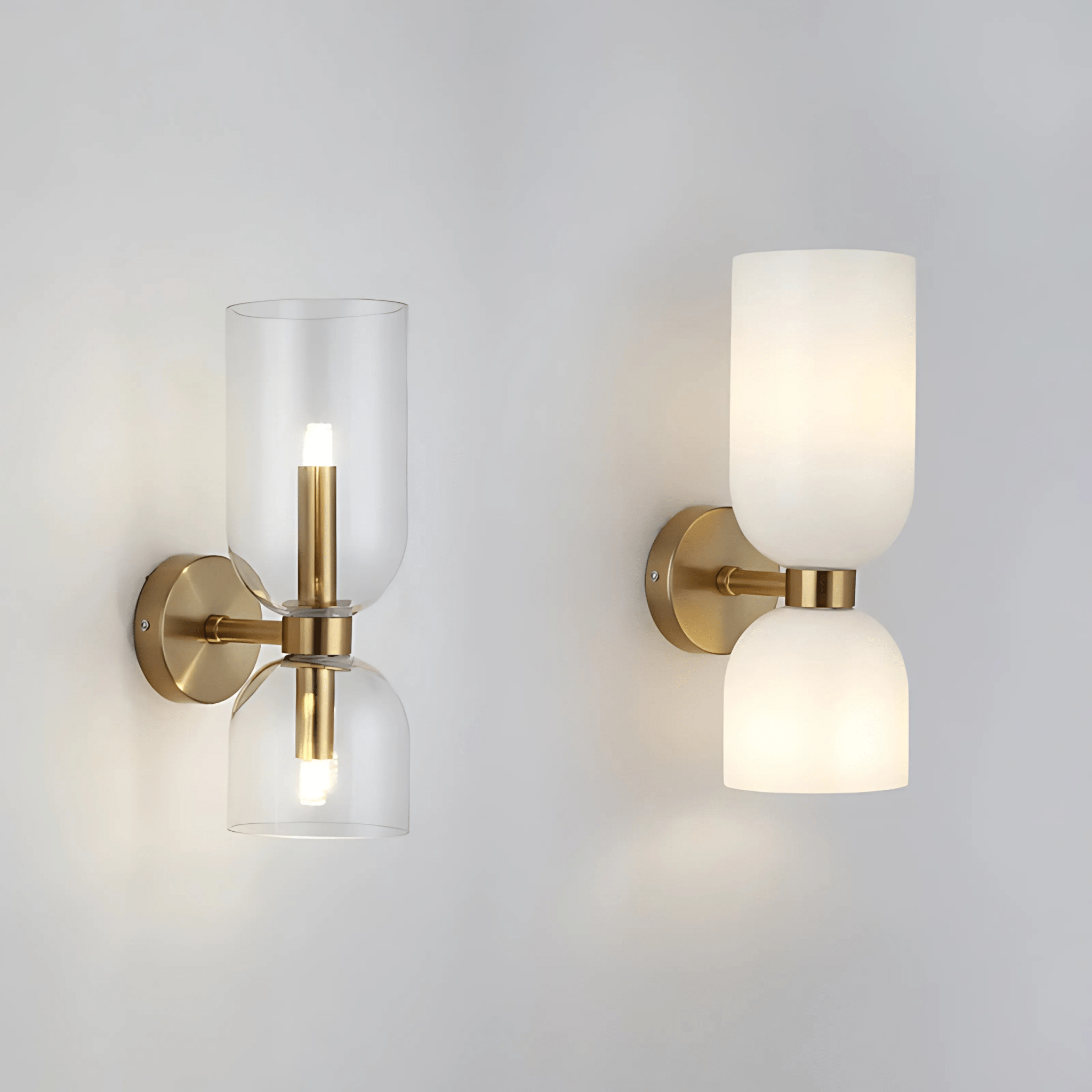 Dime Wall Light with Dual Glass Shades – Elegant Brass Wall Sconce for Modern and Traditional Interiors 1