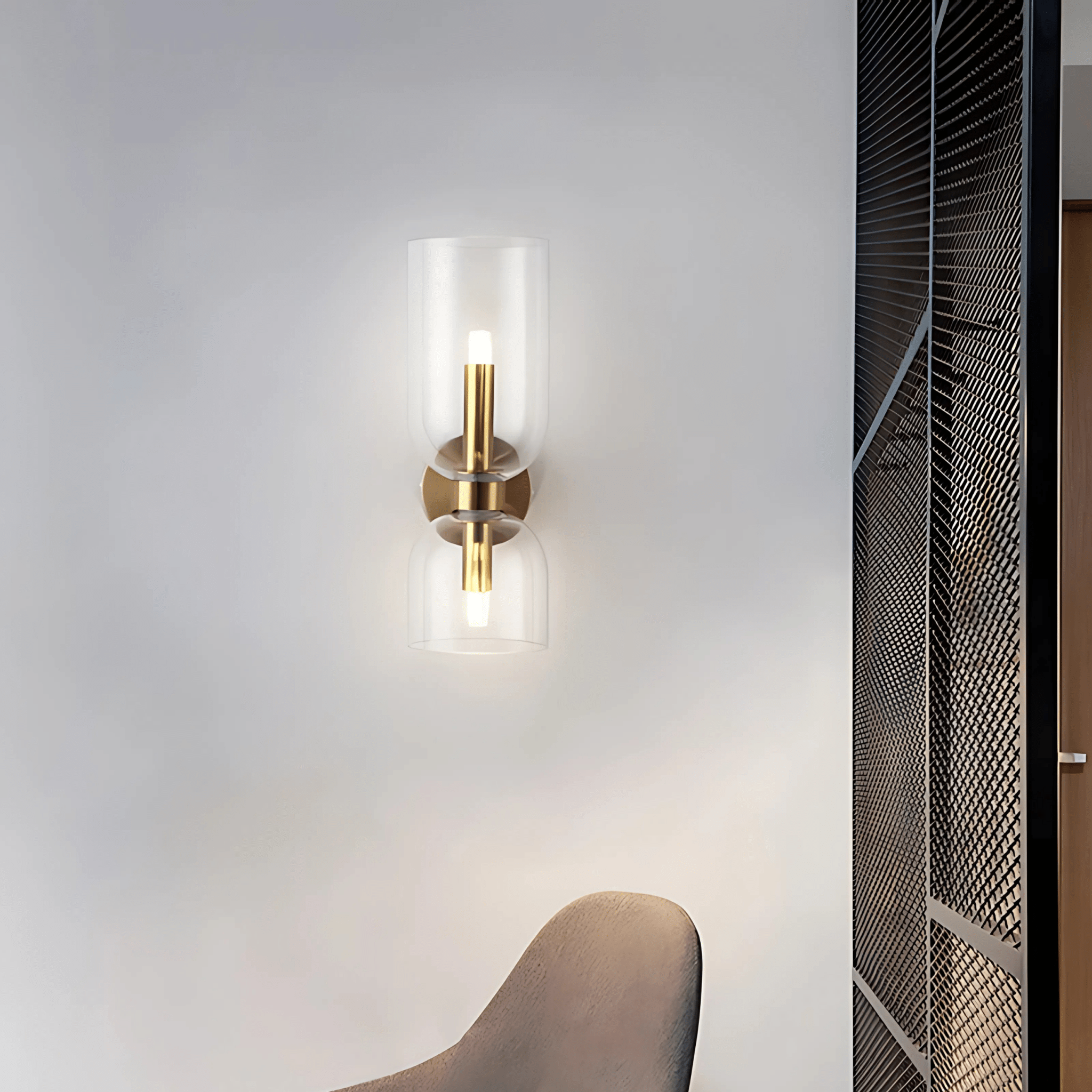 Dime Wall Light with Dual Glass Shades – Elegant Brass Wall Sconce for Modern and Traditional Interiors 5