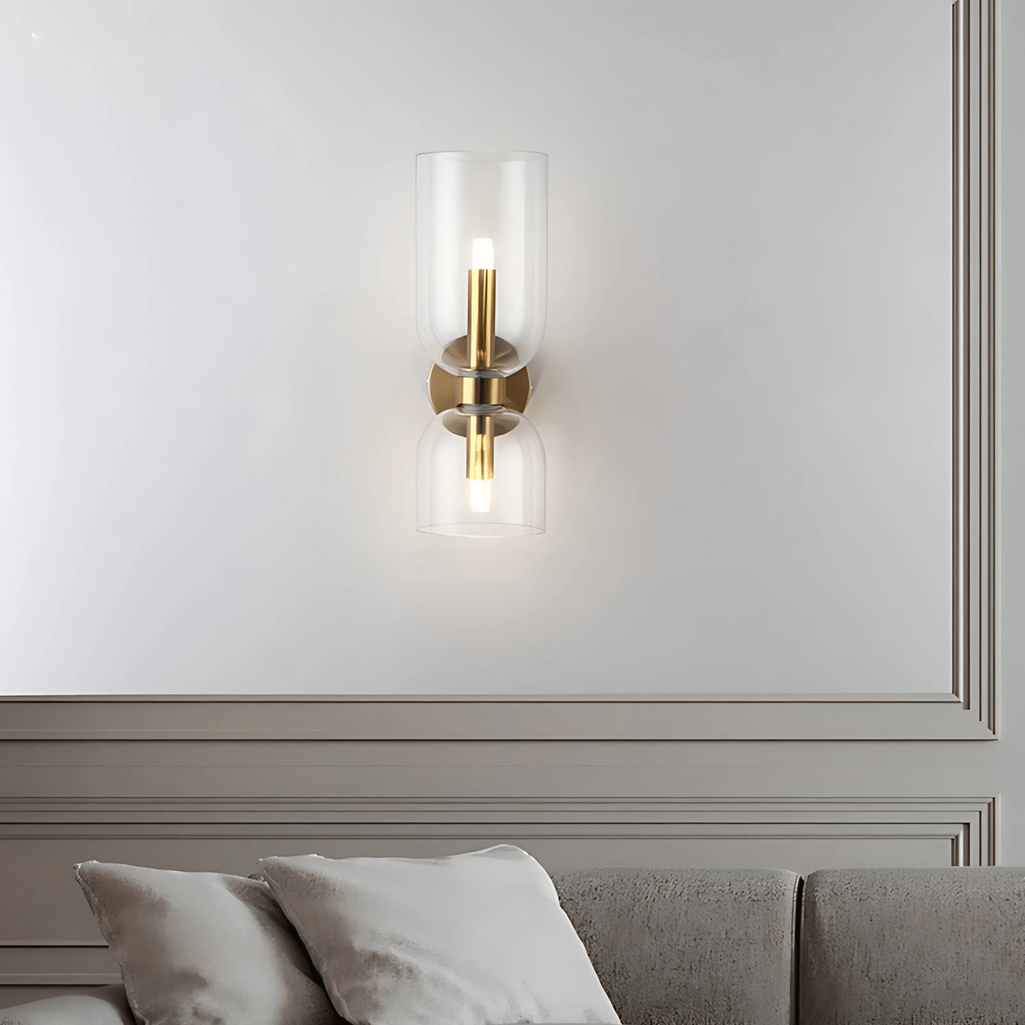 Dime Wall Light with Dual Glass Shades – Elegant Brass Wall Sconce for Modern and Traditional Interiors 8