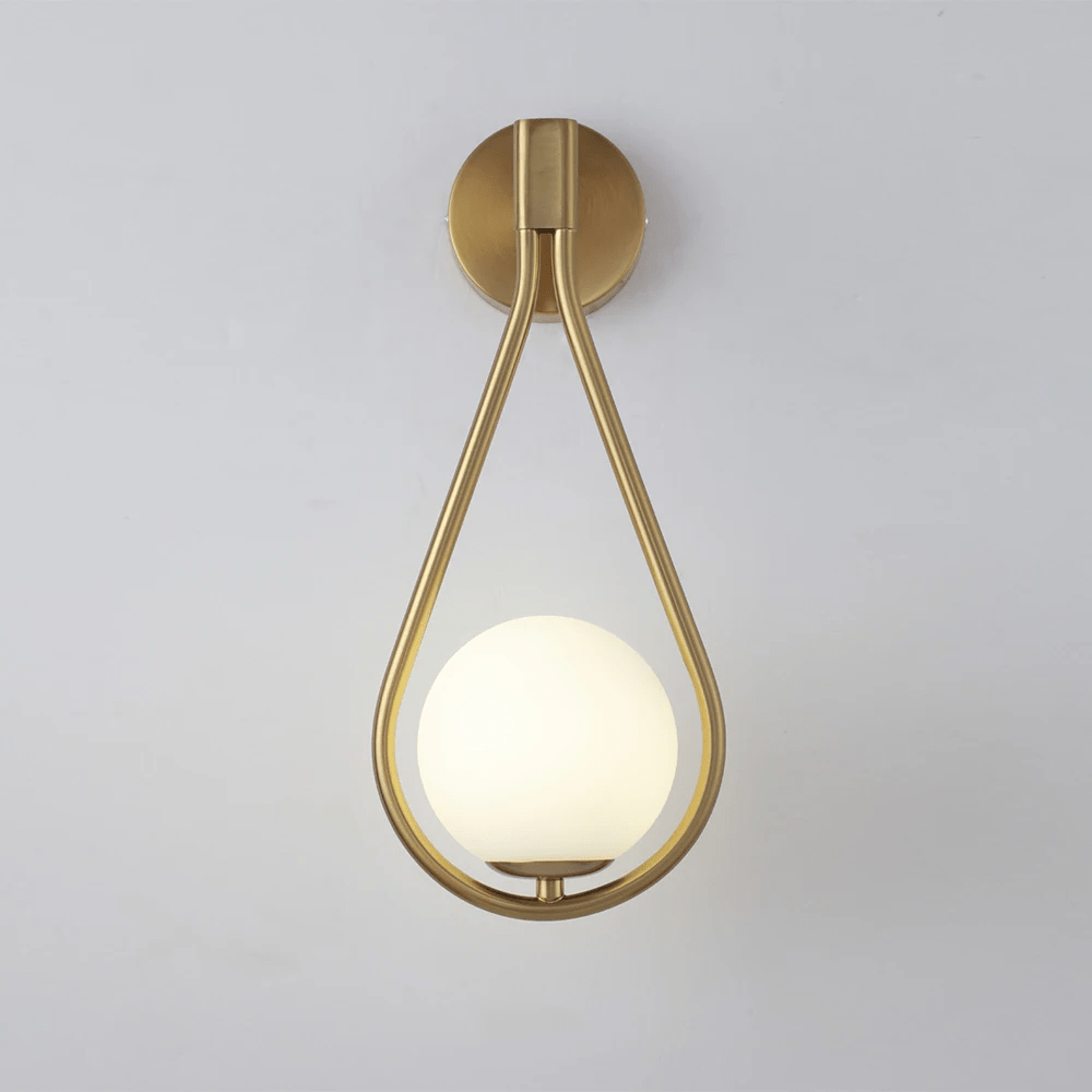 Droplet Wall Light – Modern Teardrop Sconce in Brushed Brass or Satin Black, Dimmable Wall Lamp with Frosted Glass Globe 0