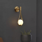 Droplet Wall Light – Modern Teardrop Sconce in Brushed Brass or Satin Black, Dimmable Wall Lamp with Frosted Glass Globe 2
