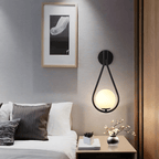 Droplet Wall Light – Modern Teardrop Sconce in Brushed Brass or Satin Black, Dimmable Wall Lamp with Frosted Glass Globe 3