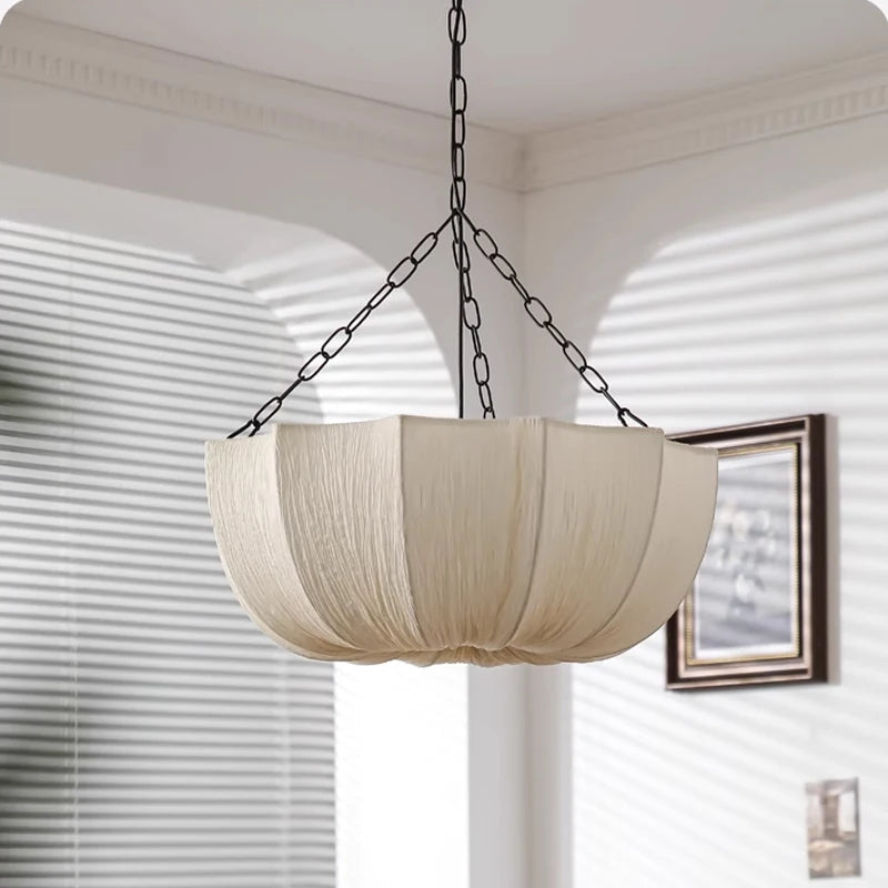 Fabric Chandelier Light with Wabi Sabi Design and Adjustable Height 2