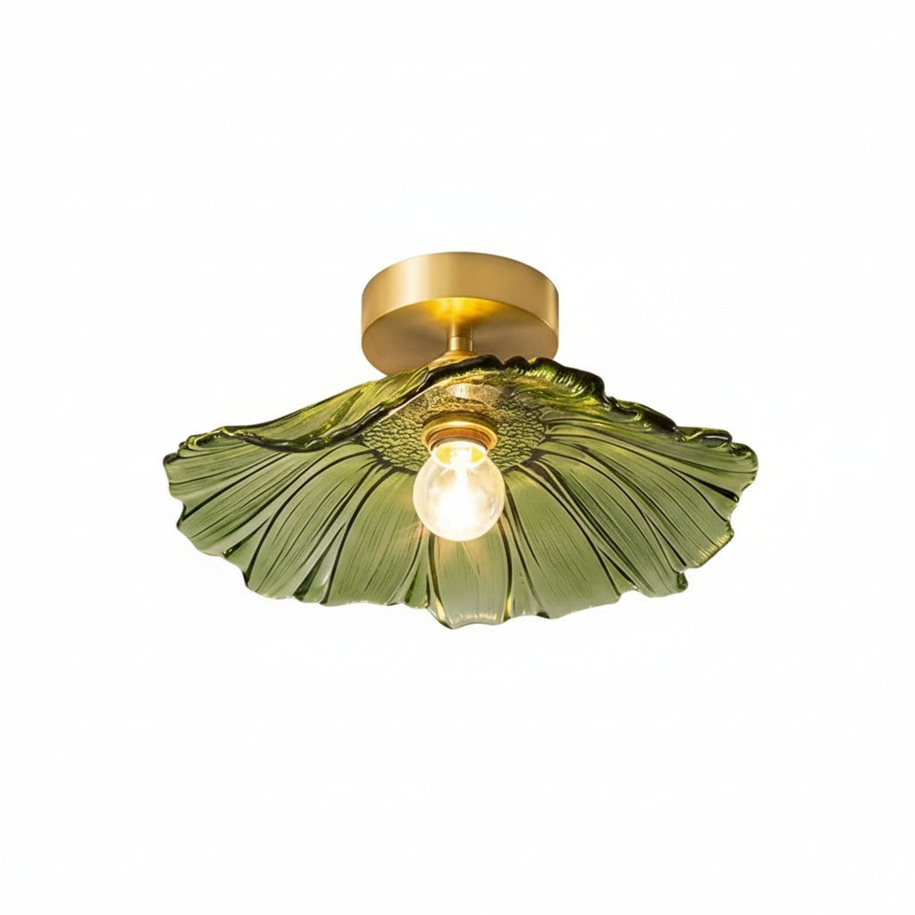 Flush Mount Ceiling Light Fixture in Nordic Flower Glass with Metal Detail 1