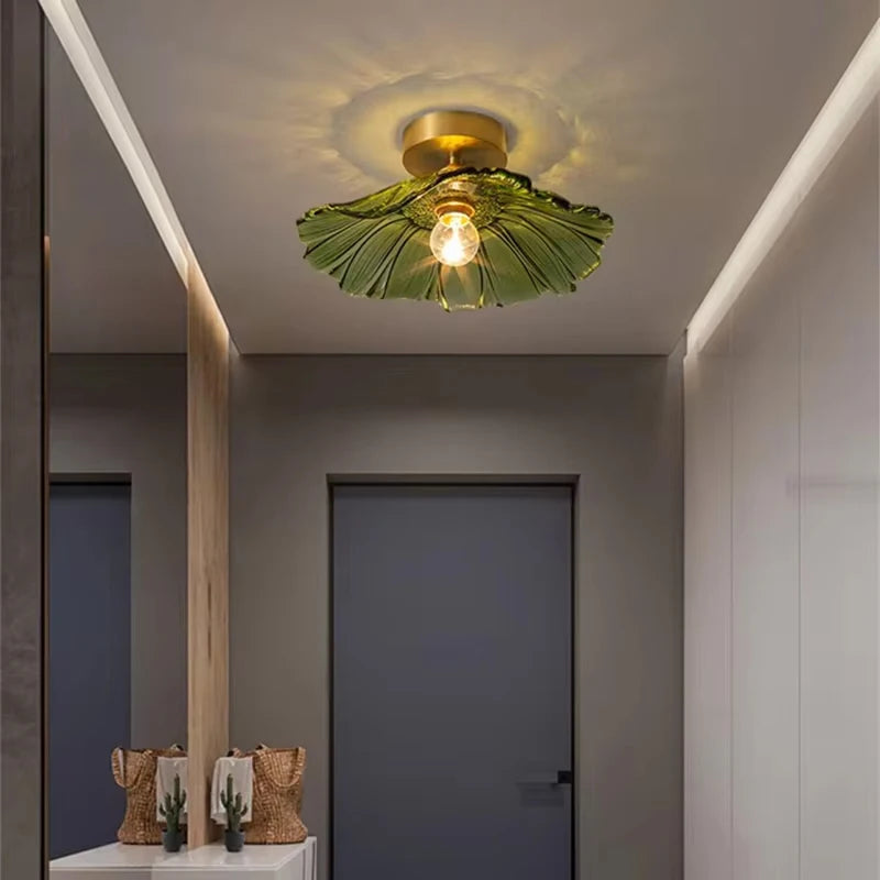 Flush Mount Ceiling Light Fixture in Nordic Flower Glass with Metal Detail 2