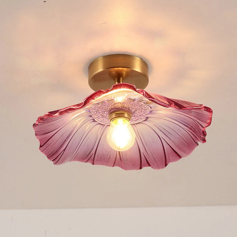 Flush Mount Ceiling Light Fixture in Nordic Flower Glass with Metal Detail 3