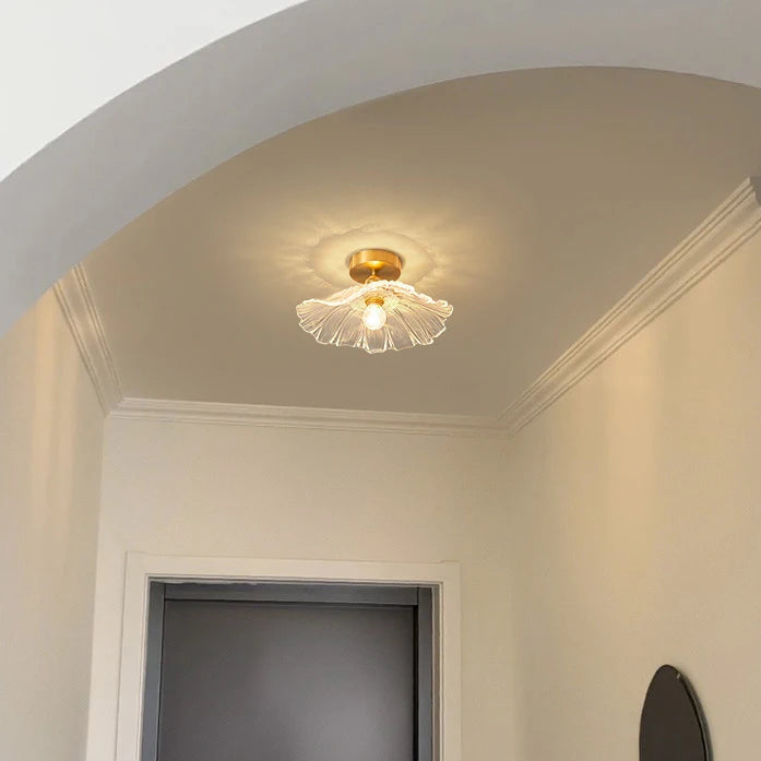 Flush Mount Ceiling Light Fixture in Nordic Flower Glass with Metal Detail 4