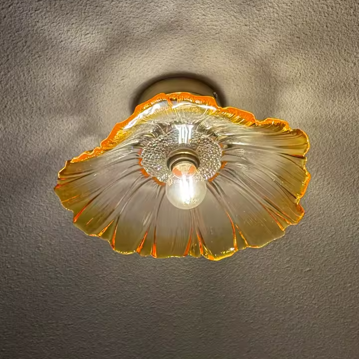 Flush Mount Ceiling Light Fixture in Nordic Flower Glass with Metal Detail 5