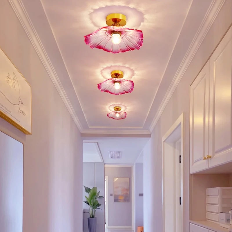 Flush Mount Ceiling Light Fixture in Nordic Flower Glass with Metal Detail 6