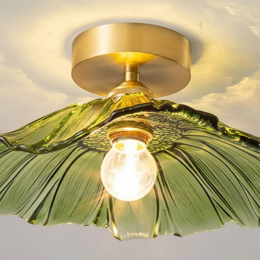 Flush Mount Ceiling Light Fixture in Nordic Flower Glass with Metal Detail 8